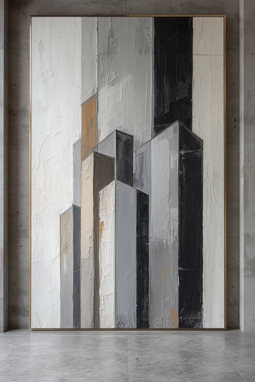 Pintura abstracta inspirada en ingeniería y construcción
